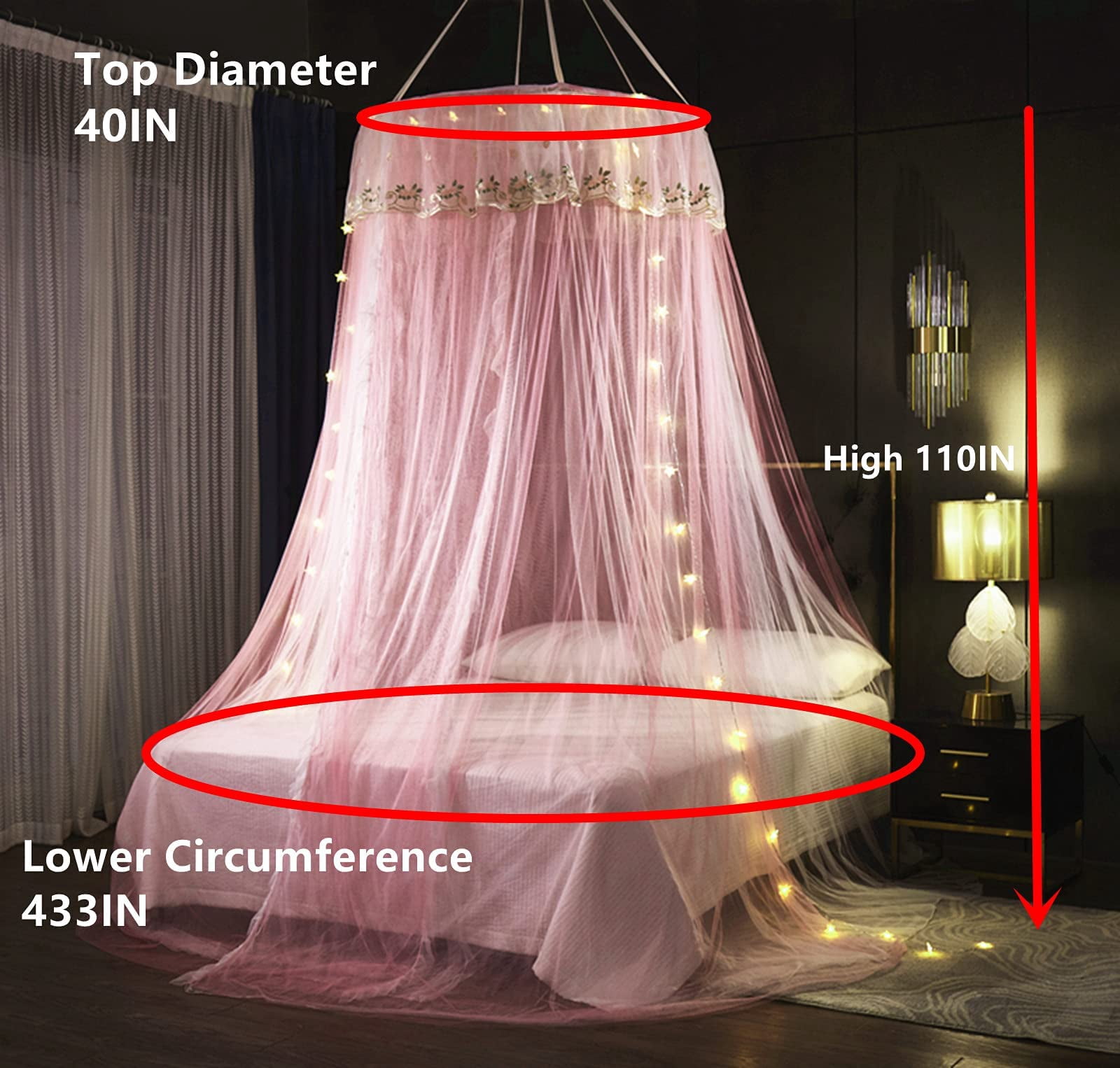 Princess Bed For Double Layer Sheer Mesh Dome Elegant Embroidery Lace Mosquito Net Curtain Full Queen King Bed(pink/white-1)