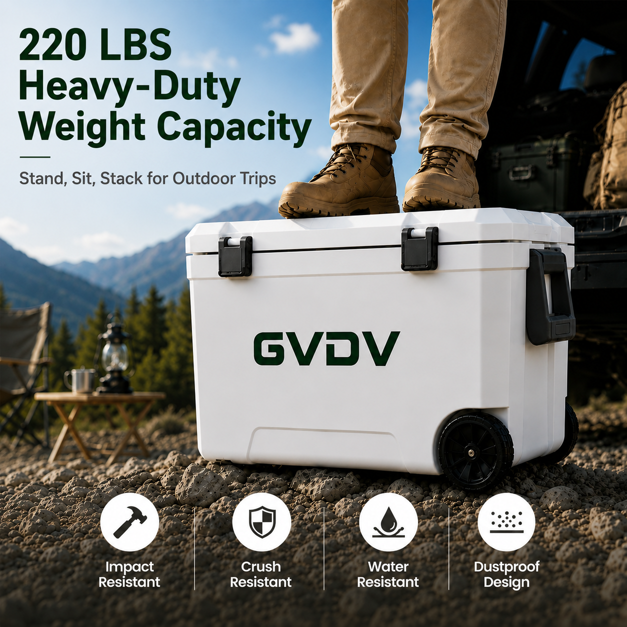 GVDV 45 Qt Hielera con Ruedas, Caja de Hielo Portátil con Retención de Hielo por 48 Horas, Aislada a Prueba de Fugas para Camping, Pesca, Playa y Picnic 5