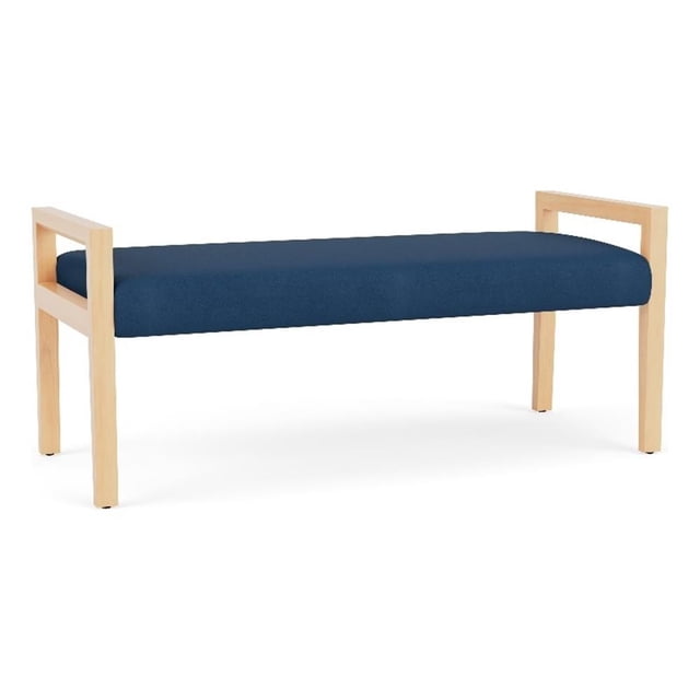 Pemberly Row Waiting Reception 2 Seat Bench Wood Frame in Blue