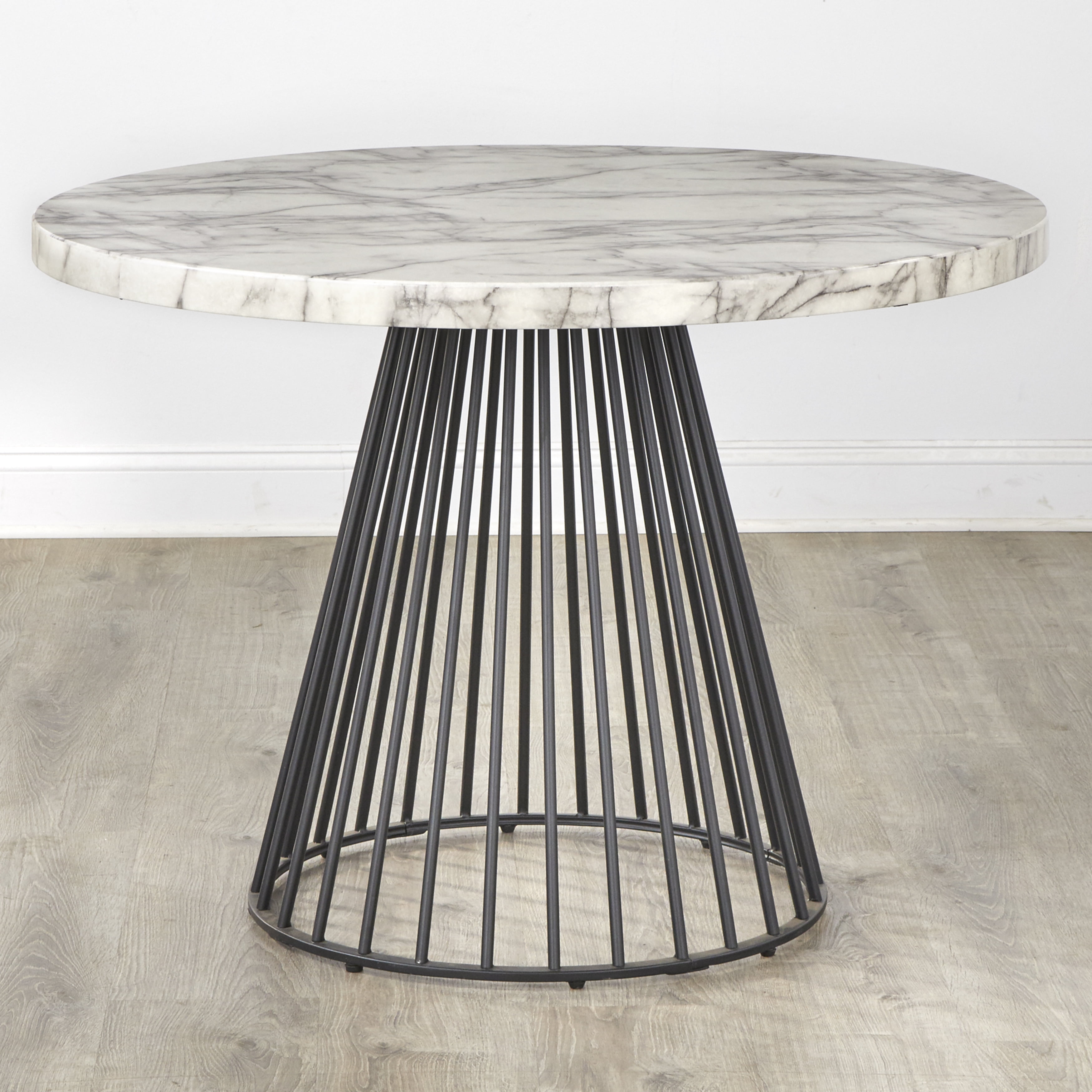 TMS Indra 45" Round Indoor Dining Table, Black/Cream Faux Marble