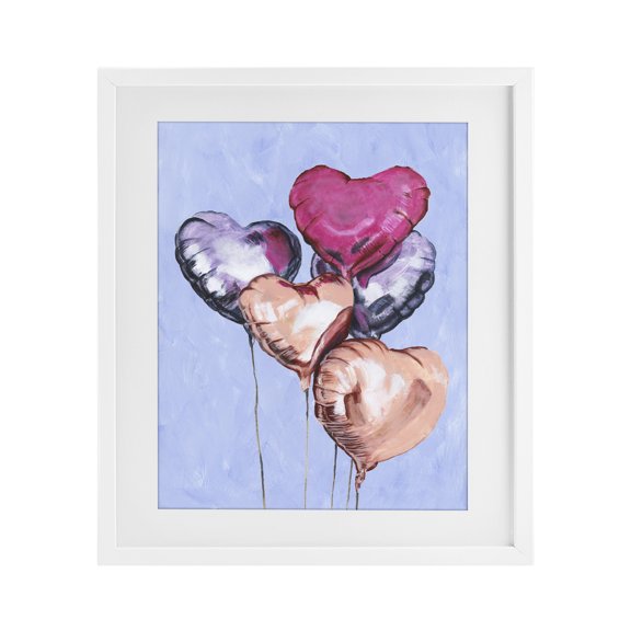 Stupell Industries Eclectic Vibrant Heart Balloons White Framed Print Under Glass, 13 x 16, by Michael Willett