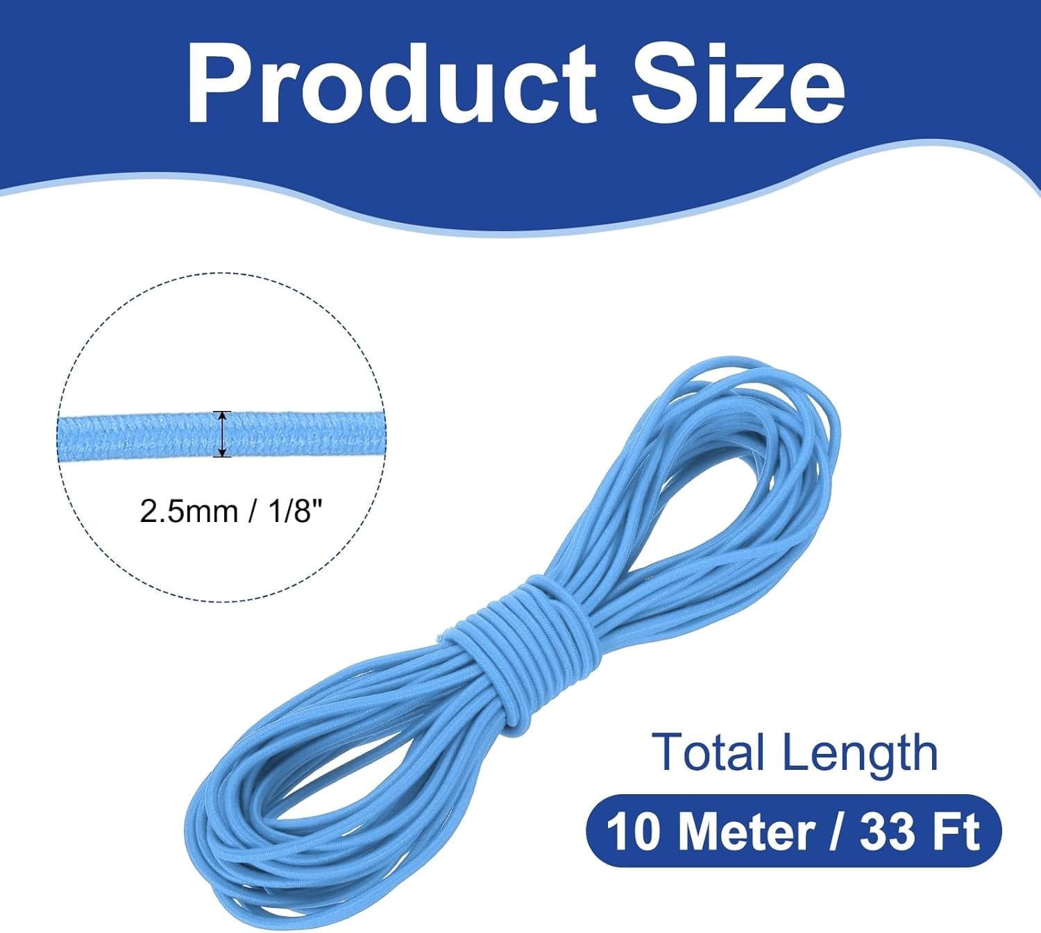 MKEUDQ-1/8" x 33' Elastic Bungee Cord, Bungee Shock Cord Kayak Stretch String Rope for Camping Tent Bike Tie Down Kayaking Boating Repairing Poles DIY Canopy Patio, Light Blue