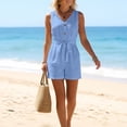 thumbnail image 7 of WAGUTH Women's Belted Cotton Linen Rompers V Neck Sleeveless Button Down Jumpsuit Casual One Piece Shorts with Pockets for Summer, 7 of 7