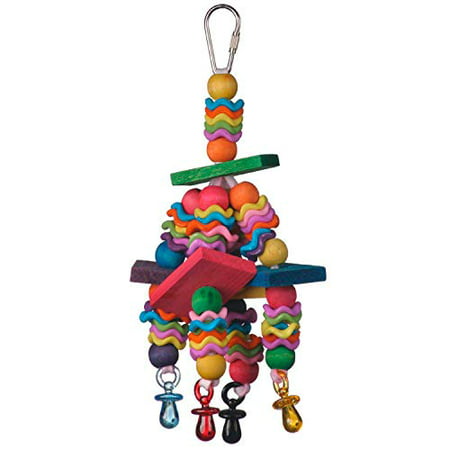 Super Bird Creations SB736 Wiggles and Wafers Colorful Chewable Wooden Bird Toy with Blocks and Pacifiers, Medium Size, 3? x 5? x 9?