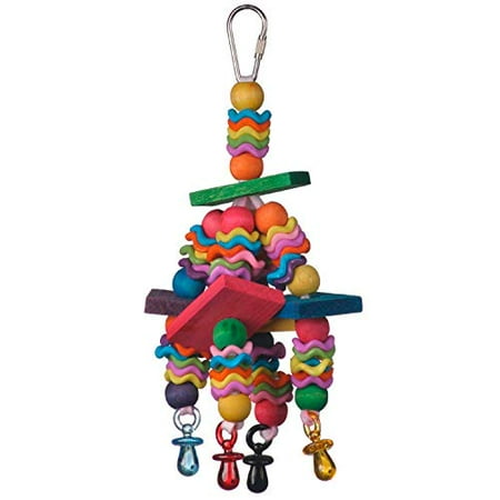 Super Bird Creations SB736 Wiggles and Wafers Colorful Chewable Wooden Bird Toy with Blocks and Pacifiers, Medium Size, 3? x 5? x 9?