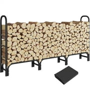 Topeakmart 94.5 L Patio Metal Firewood Log Rack w/ Cover for Outdoor, Black