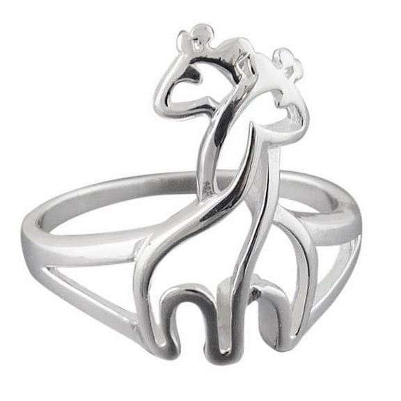 Hugging Giraffes Ring Sterling Silver 925 Outline Twisted Necks Jungle Animal