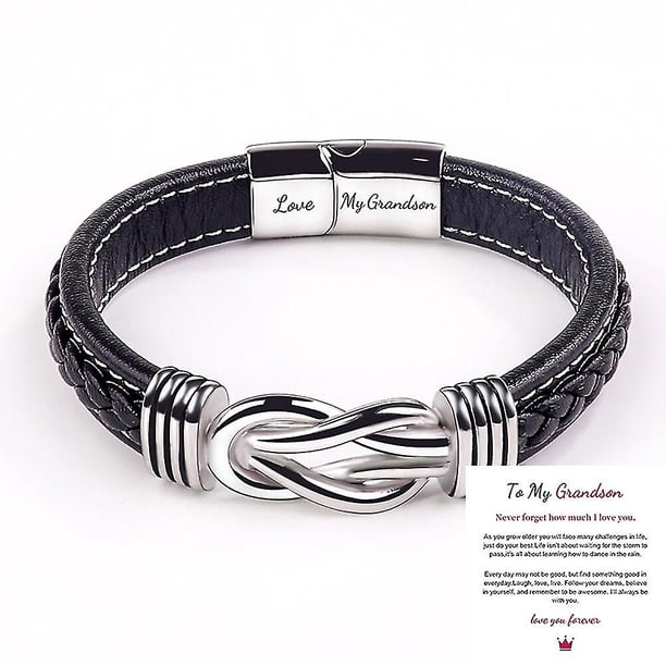 To My Son To My Grandson Bracelet, love You Forever Pulsera de cuero trenzado Pulsera de nudo de cuero trenzado para hombres