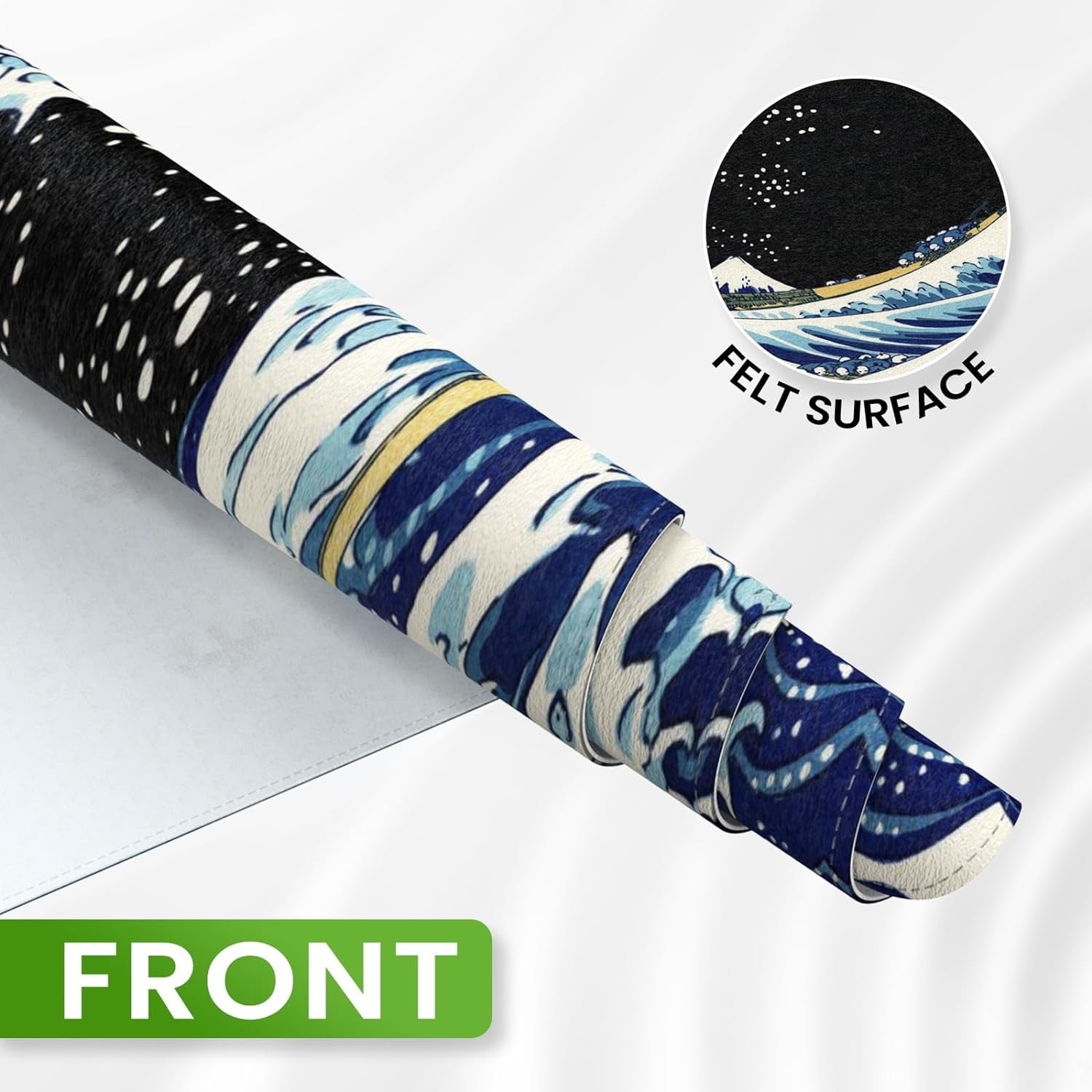 Felt Desk Mat, XXL Large Mouse Pad Desk Pad, Gaming Mousepad, Non-Slip Base, No Any Smell Desk Protector Cover Mat for Computer Keyboard Work Game Office Home-Color Wave of Kanagawa