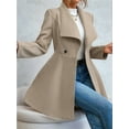 thumbnail image 6 of Women'S Classic Coat Lapel Collar Open Front Long Jacket Pea Coat Khaki S, 6 of 8