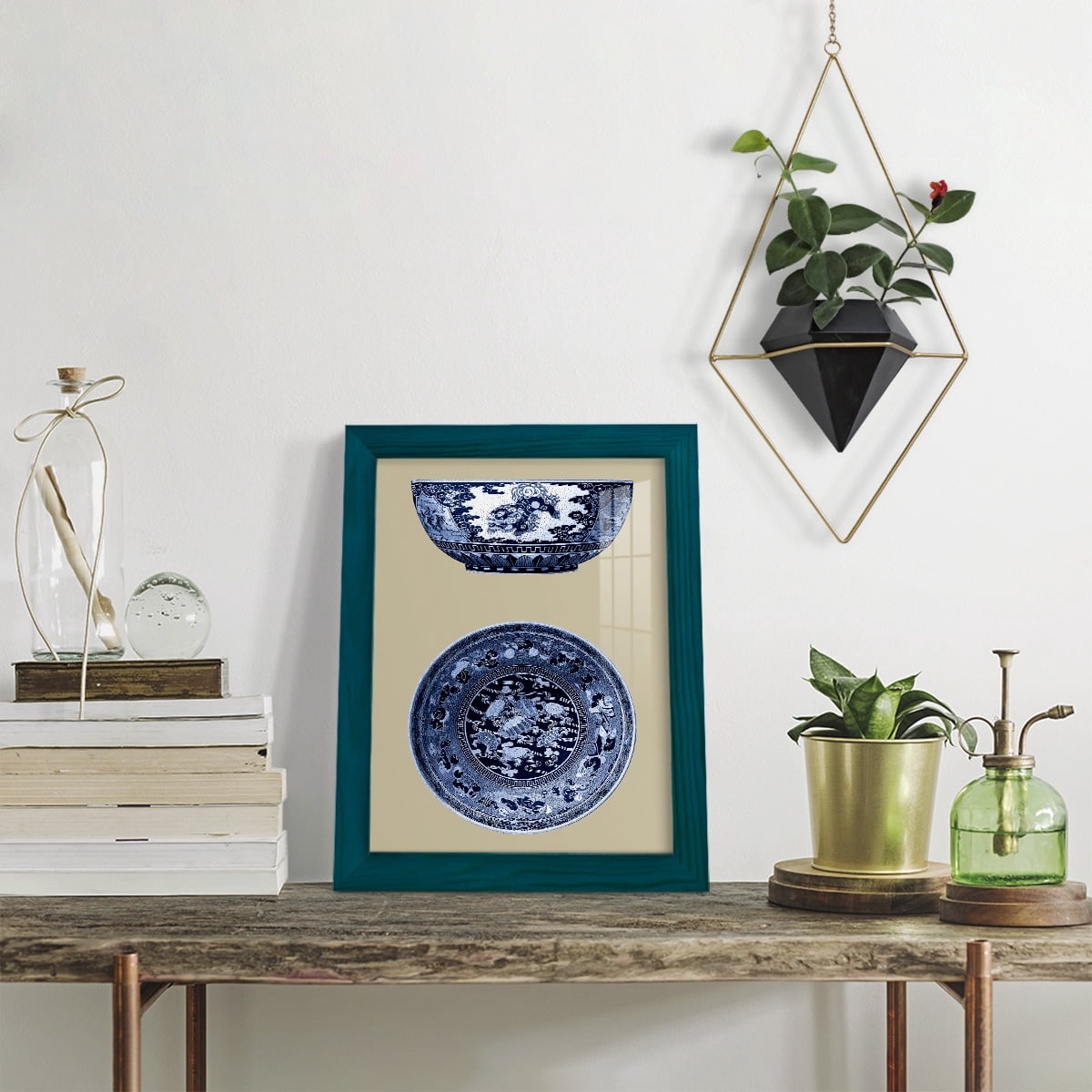 Porcelain in Blue and White I -Framed Print w/glass-Ocean Blue