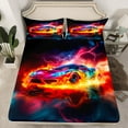 thumbnail image 2 of Manfei Race Car Full Size Sheets,Kids Extreme Sport Bed Sheets,Orange Red Black Sheet Sets For Boys,Luxury Bedroom Decor,4pcs, 2 of 7