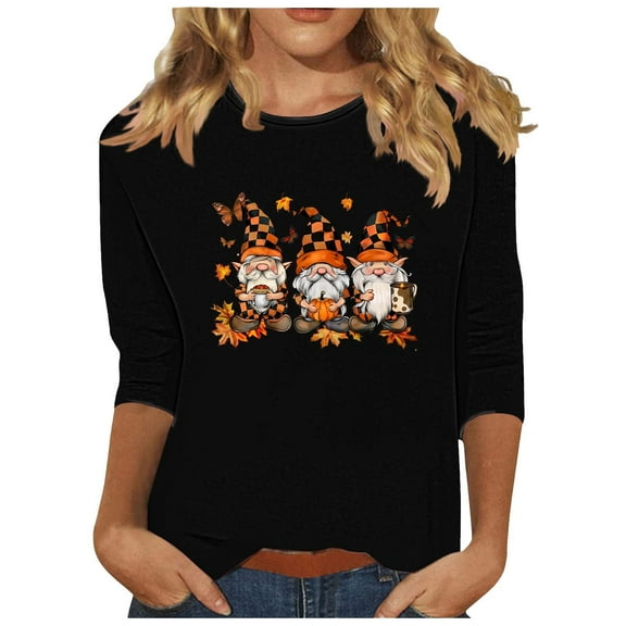 Tbopshirt Halloween 3/4 Tshirts Women Graphic,Halloween Shirts for Women,Women's Fashion Printed Casual Pullover Round Neck 3/4 Sleeve T-shirt Top,Halloween Tops Plus Size,Halloween Gifts