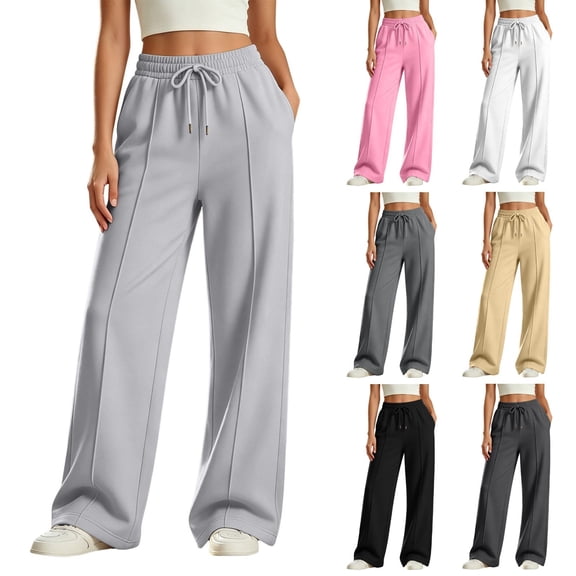 LRen Girls' School Uniform Pants Wide Leg School Uniform Pants Soft Stretchy with Pockets Loose Long Trousers Back To School Clothes for Girls,Grey1,13-14 Years