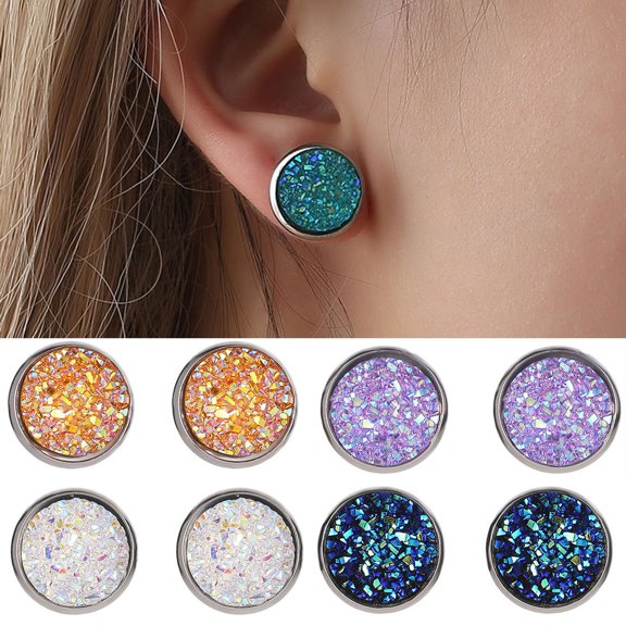 SmartBy 1 Pair Ear Stud Decorative Colorful Stainless Round Shaped Rhinestone Ear Stud for Gift