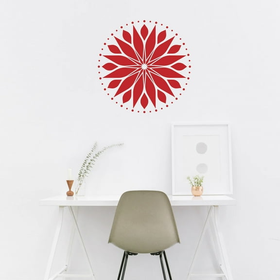 Vinyl Wall Art Decal - Circle Mandala - 23" x 23" - Adhesive Vinyl Sticker Decals - Home Apartment Workplace Decor - Yoga Studio Namaste Meditation Mandala Bohemian Flower (23" x 23"; Red)