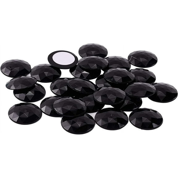 50Pcs 30mm Flat Back Round Acrylic Rhinestone Self-Adhesive Plastic Circle Gems Stick On Jewels(Black) DIY