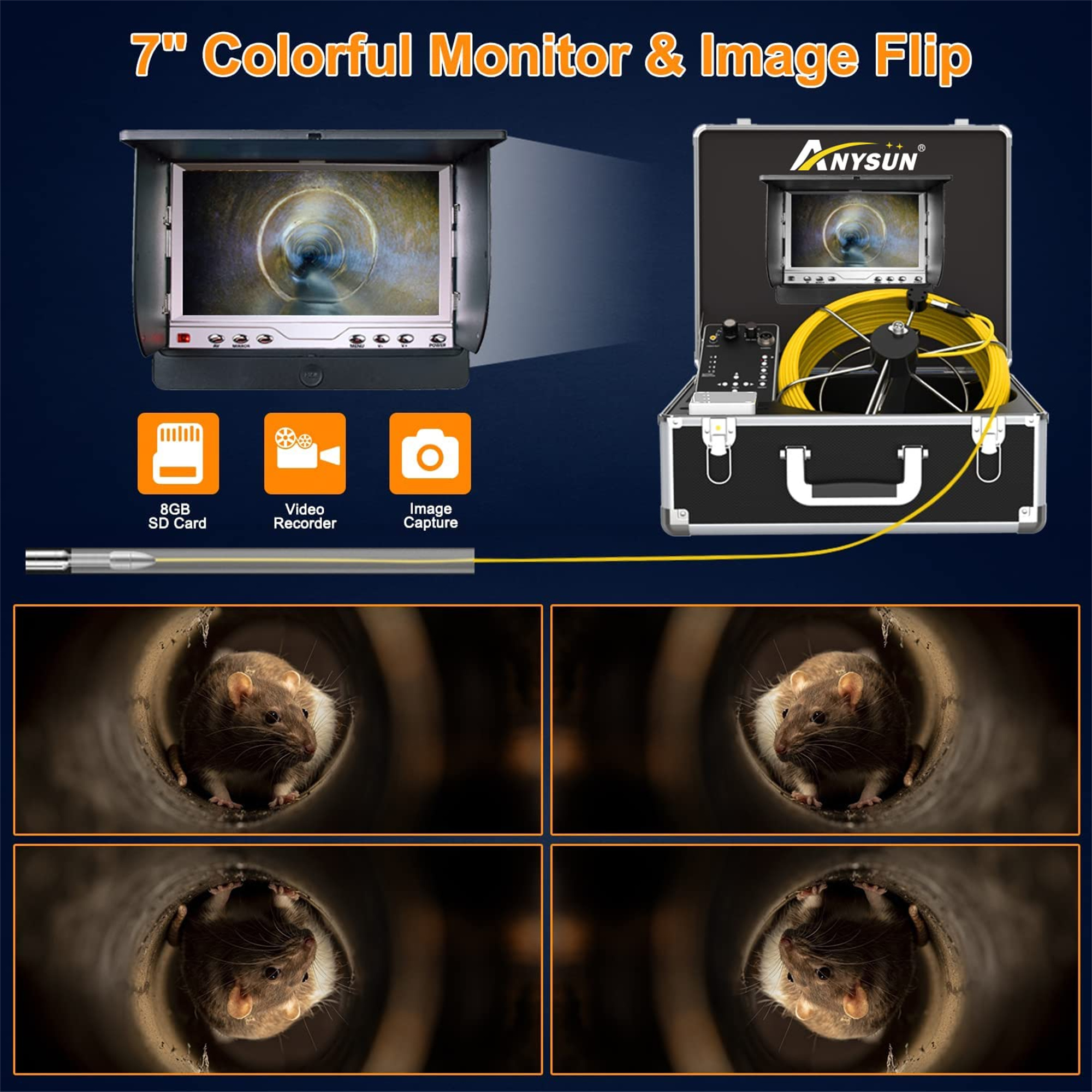 Jinyeda Sewer Camera with Locator, 7'' LCD 100ft Sewer Inspection Camera with 512Hz Transmitter and Receiver for Pinpoint Location Blockages and Damage