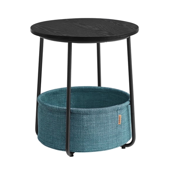 Round End Side Table with Fabric Storage Basket Bedside Table Nightstand for Living Room Bedroom Classic Black Dark Turquoise