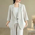 thumbnail image 2 of XUNKUSGA Cutton Linen Blazer Women Casual 3/4 Sleeve Work Jacket Lightweight Business Casual Jackets Tops Notch Lapel One Button Suit Coat Jackets, 2 of 4