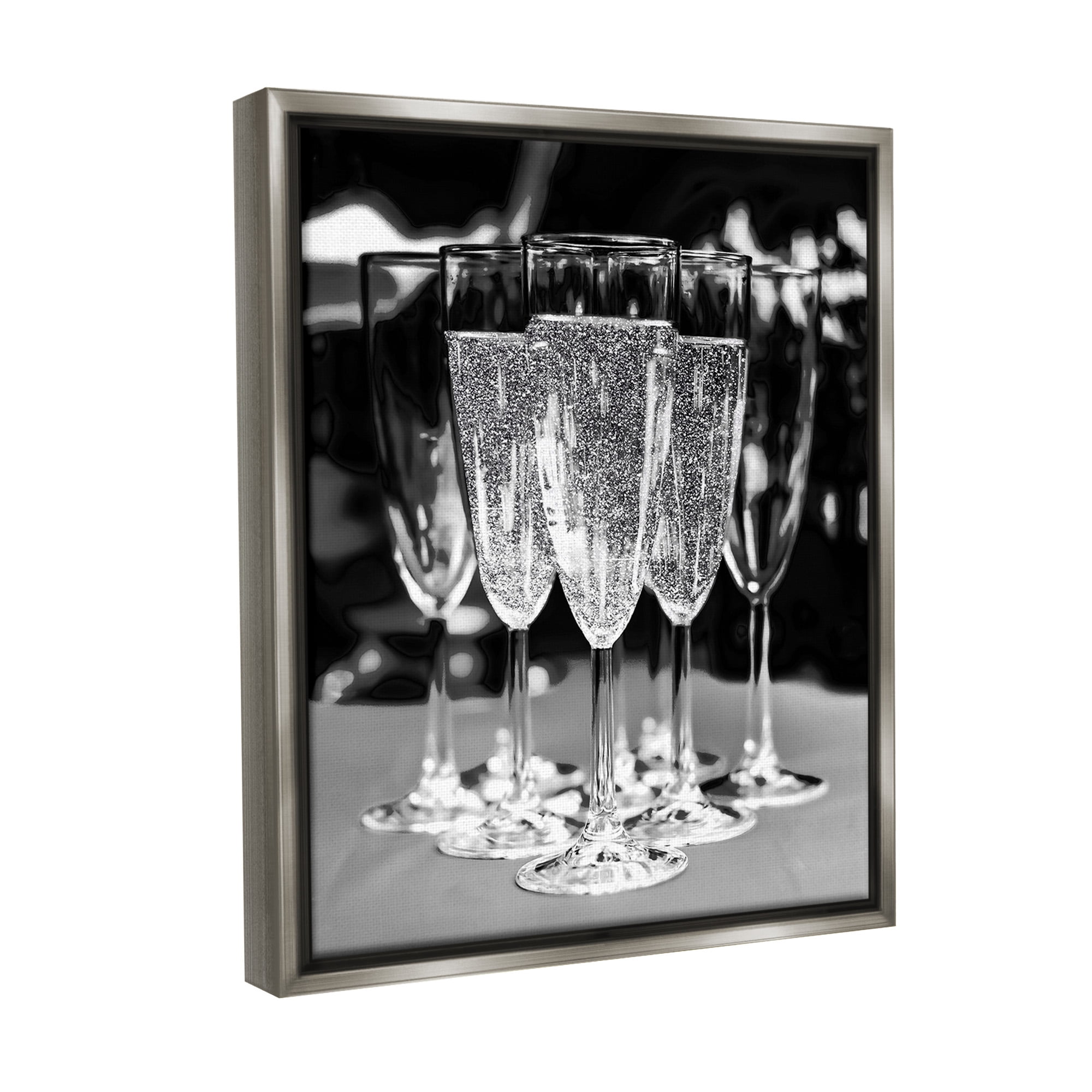Stupell Industries Glam Champagne Flutes Food & Beverage Photography Gray Floater Framed Canvas Art Print Wall Art, 25 x 31