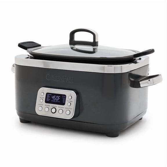 GreenPan 6-Quart, 14-in-1 Slow Cooker, Family Size, Ceramic Nonstick, Dishwasher Safe Parts, Black