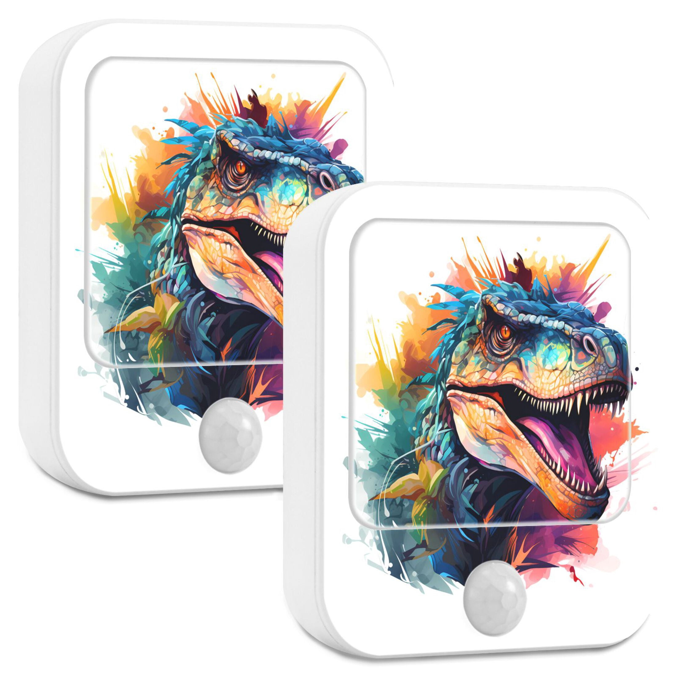Dinosaur Colorful Night Lights Plug into Wall LED with Auto Light Sensor Warm Light for Kids Hallway Bedroom Living Room Kitchen Bathroom Set of 2
