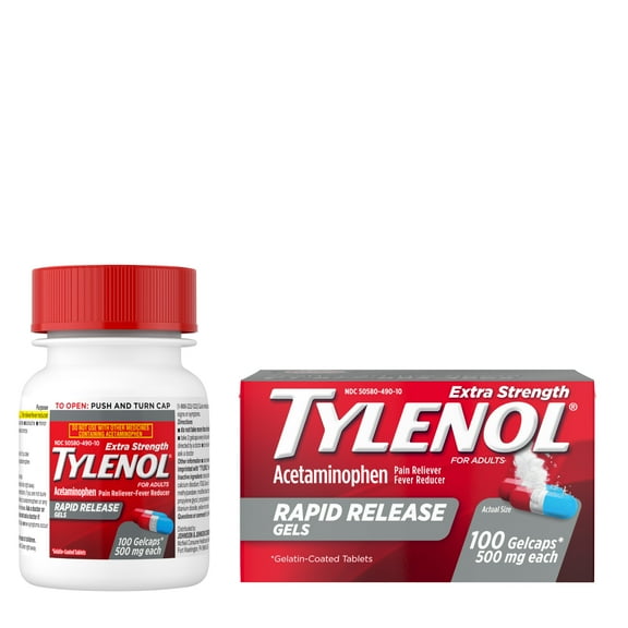 Tylenol Extra Strength 500 mg Acetaminophen Rapid Release Gels, 100 Count