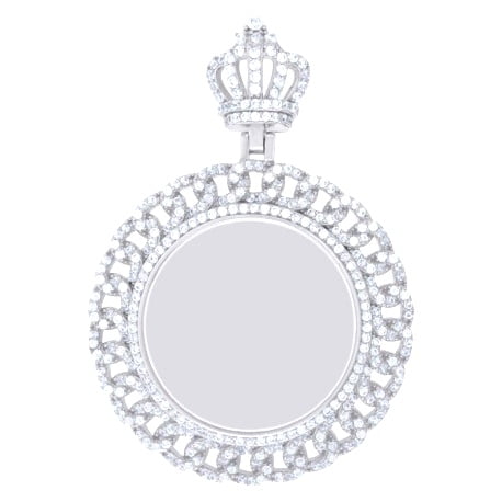 925 Sterling Silver Mens Cubic-Zirconia Crown Medallion Fashion Charm Pendant