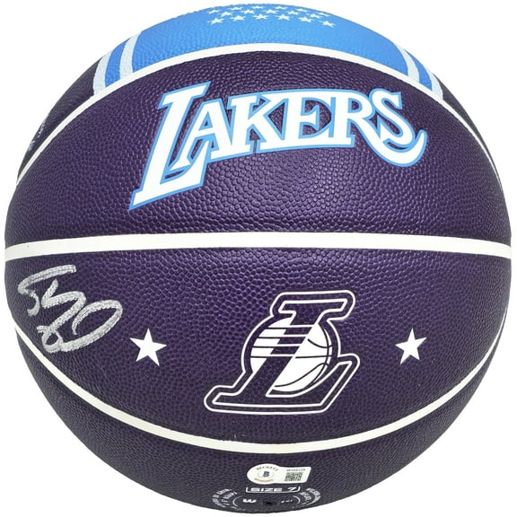 Shaquille O'Neal Autographed Purple City Edition Basketball Los Angeles Lakers Beckett BAS Witness 222786