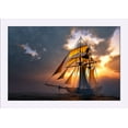 thumbnail image 1 of Sail Boat at Sunset - Lantern Press Photography (18x12 Giclee Art Print, Gallery Framed, White Wood), 1 of 1