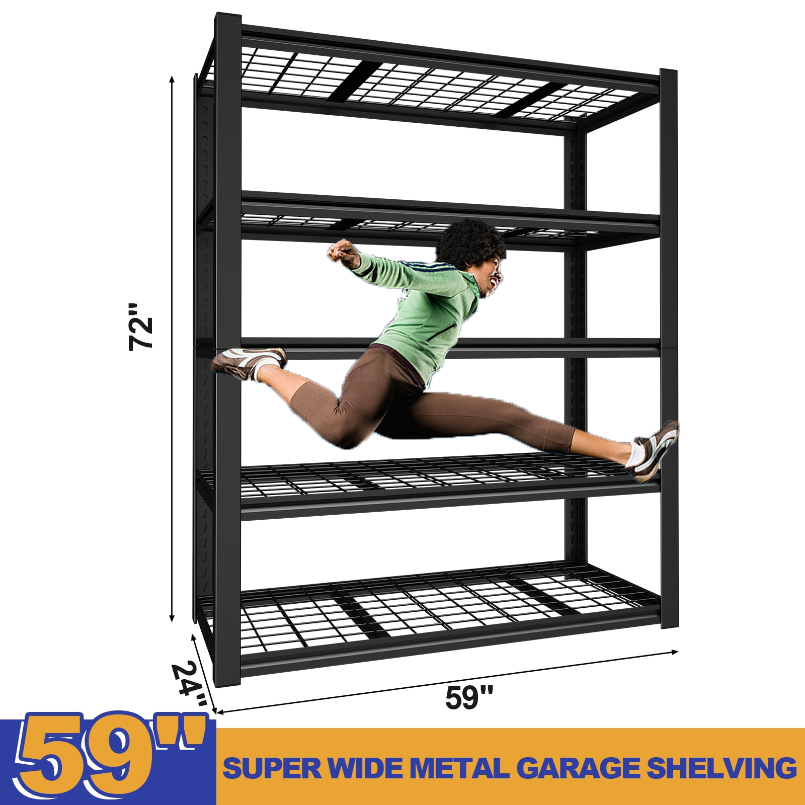 Marcree 24" D x 59" W x 72" H Garage Shelving, 3000LBS Garage Shelving Heavy Duty Storage Shelves 5 Tier Metal Shelves, Adjustable Industrial Shelf for Warehouse, Basement
