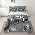 thumbnail image 3 of Feelyou Gaming Gamer Kids Bedding Comforter Set 7pcs, Game Gamepad Controller King Bedding Sets, Grey Cartoon Style Reversible Bed Sheets, Microfiber Bedroom Decor, 3 of 9