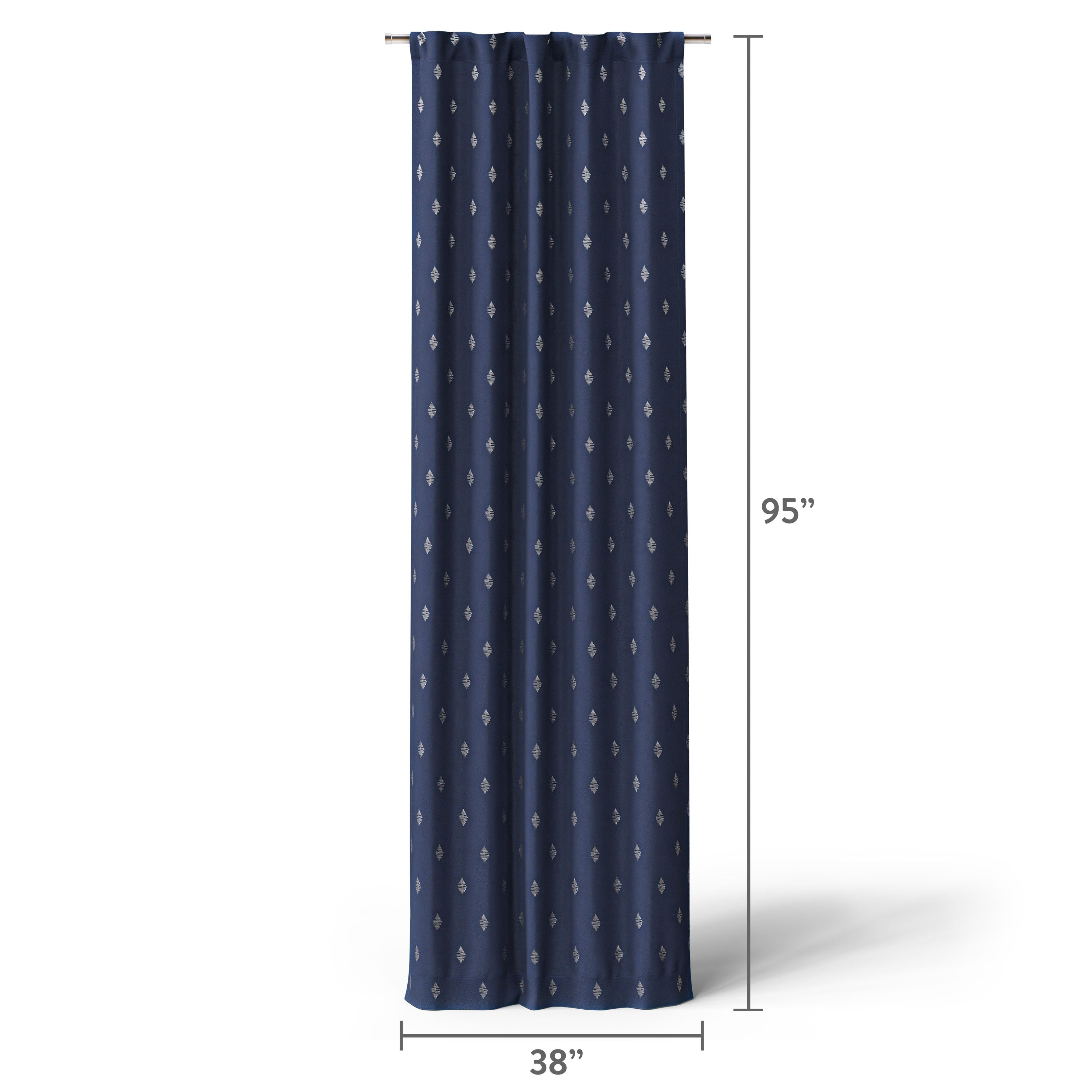 Mainstays Kids Navy Blue Metallic Puff Print Diamond Blackout Rod Pocket with Back Tabs Single Curtain Panel, 38" W x 95" L