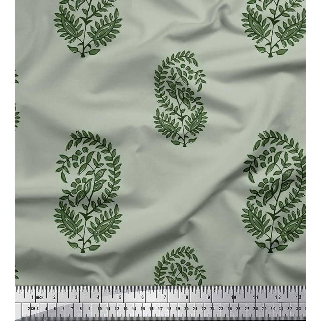 Soimoi Poly Georgette Fabric Leaves Block Decor Fabric Printed Yard 52 Inch Wide