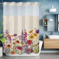 thumbnail image 6 of Spring Flowers No Hooks Shower Curtain with Snap-in Liner Watercolor Country Red Yellow Purple Floral Linen Texture Shower Curtains for Bathroom, Waterproof, Easy Install, Washable 48"x72", 6 of 9
