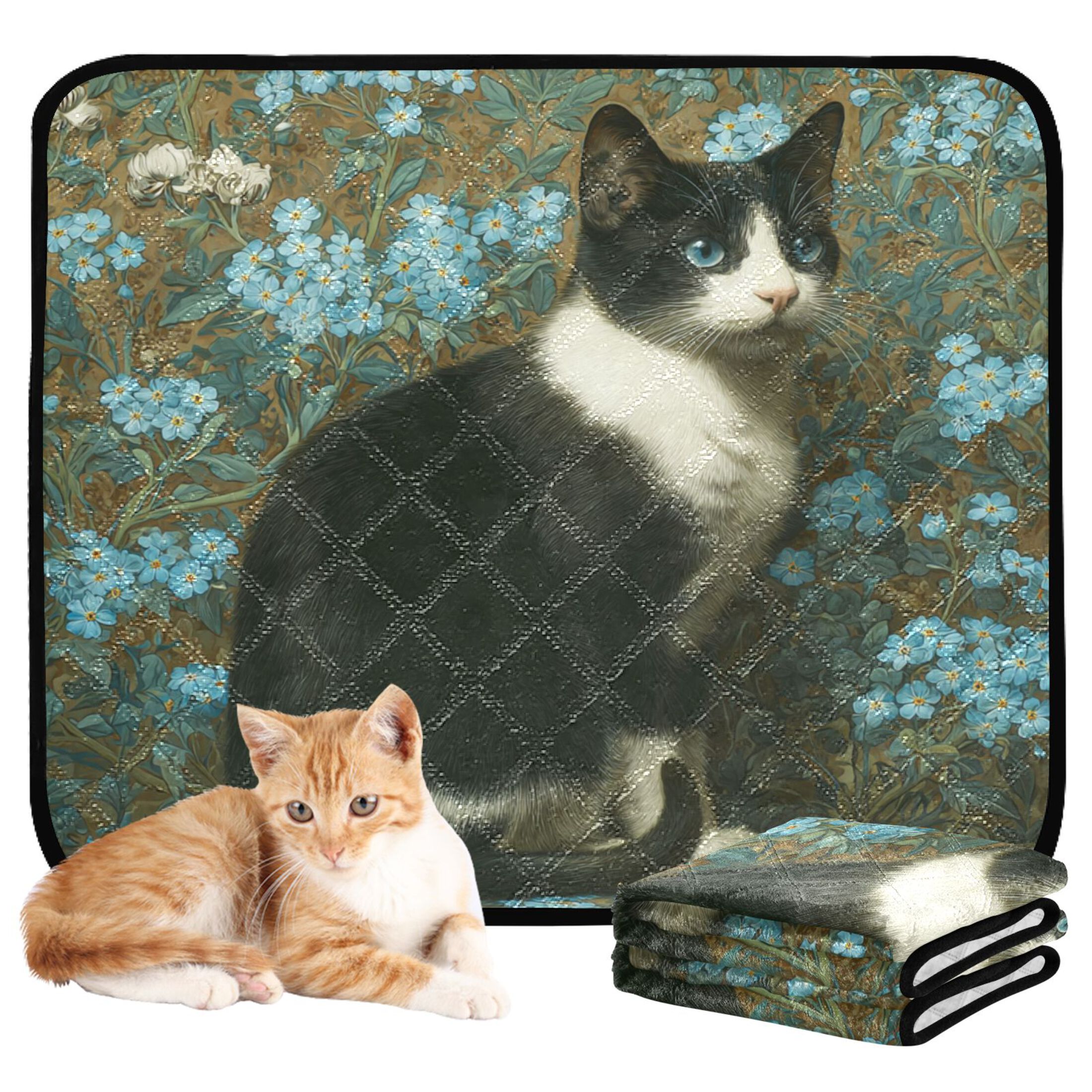 Qxltty Tuxedo Cat Cat litter Pads Pet Set of 2 Diaper Mats Center Anti-leakage Layer Absorbent Soft and Comfortable