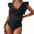 thumbnail image 1 of Womens Tummy Control Swimsuit V Neck Ruched 1Piece Bathing Suits Slim Fit Ruffle Sleeve Swimwear, 1 of 7