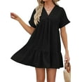 thumbnail image 3 of Summer Dresses for Women 2025 Vacation Short Sleeve V Neck Mini T Shirt Dress Pleated Ruffle Flowy Beach, 3 of 9