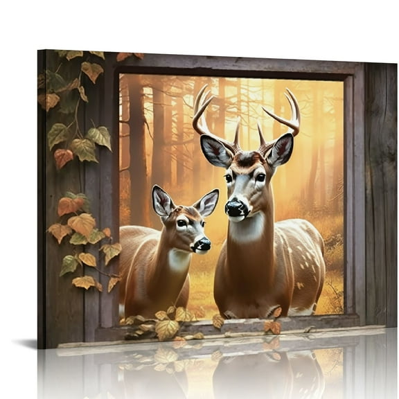 JEUXUS Farmhouse Deer Wall Art Rustic Wildlife Elk Wall Decor Country Deer Picture Canvas Prints Framed Modern Artwork For Home Living Room Bedroom Bathroom 20x16in