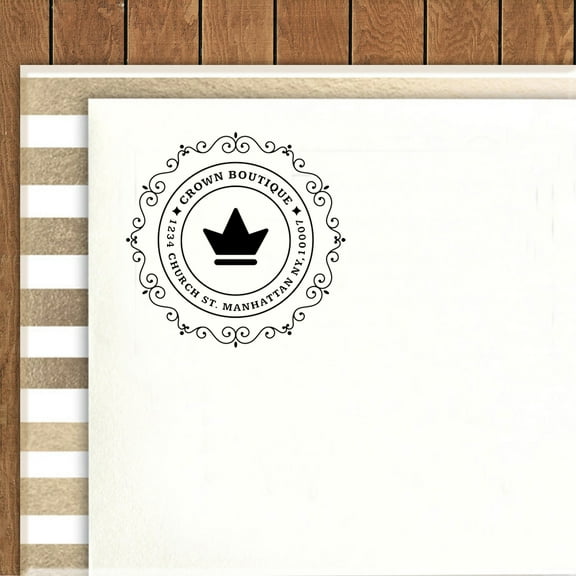 Printtoo Round Custom Boutique Rubber Stamp Self Inkinkg Swirl Border Personalized Business Address Stamper