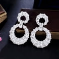 thumbnail image 5 of White Gold Plated CZ Double Round Long Dangle Earring for Bridal Wedding Jewelry, 5 of 9