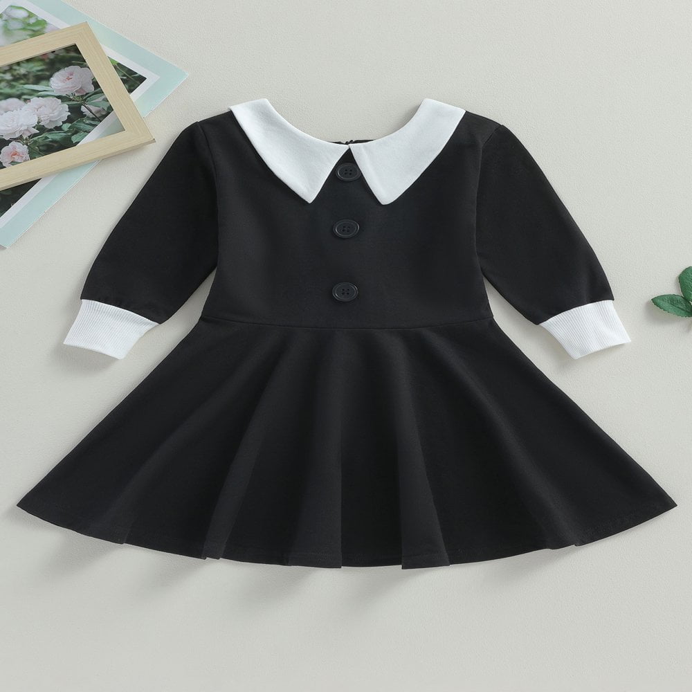 Kids Girls Black Halloween Dresses Long SleevePeter Pan Collar A line Princess Dress Walmart