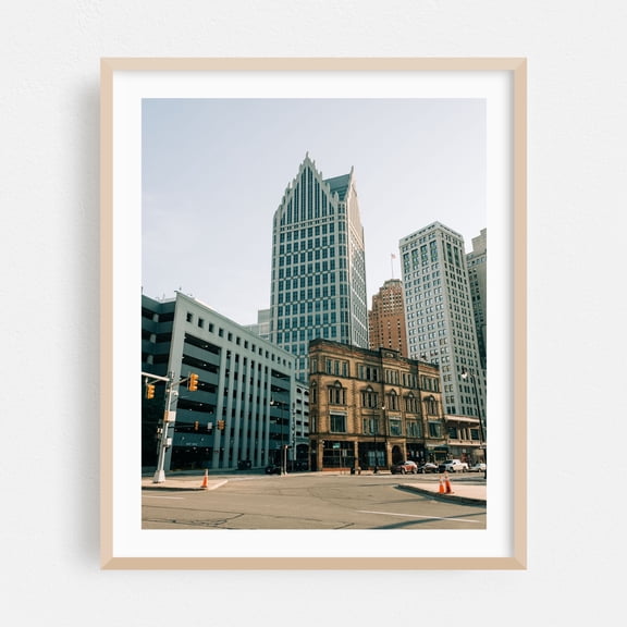 Downtown Architecture, Detroit - Detroit Michigan Photography Oak Framed Wall Art Print 16 x 20 inches