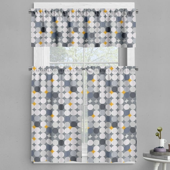 Ambesonne Art Deco Valance & Curtain, Contemporary Rounds Motif, 55"x24", Multicolor