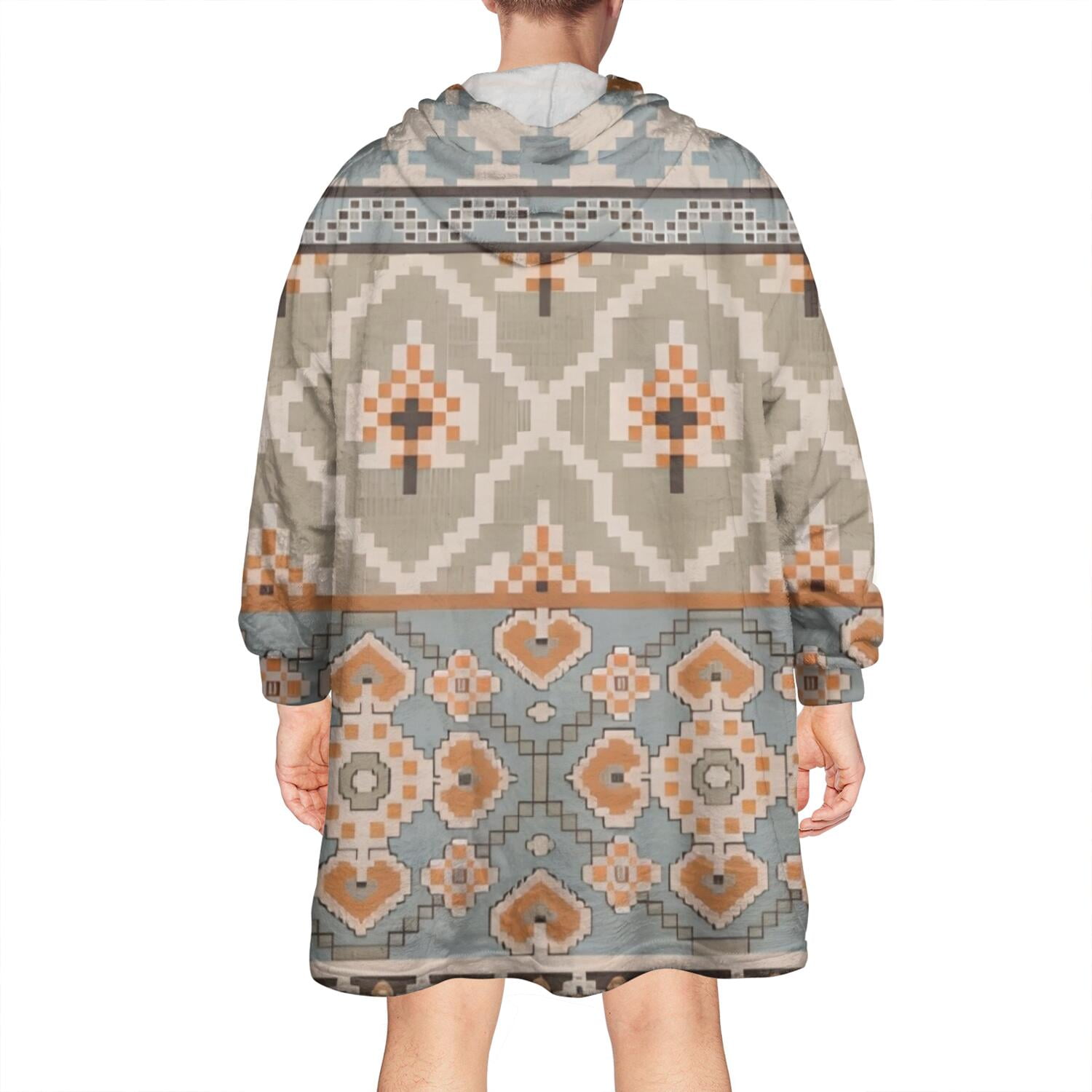 Wearable Oversized Blanket,Orange Geometric Diamond Cross Pattern Wearable Blanket Hoodie for Adults,Cozy Hooded Blankets with Super Pockets,Super Warm Fuzzy Pullover for Women & Men