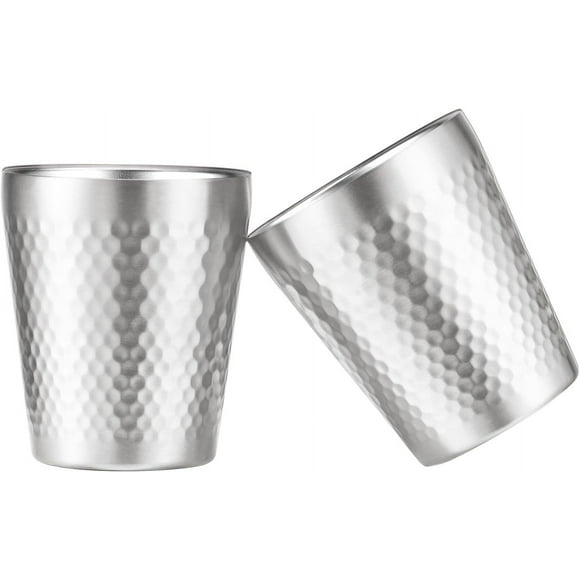 shiyou-10oz/300ml Stainless Steel Mug Set Double Wall Stackable Metal Insulated Unbreakable Diamond Textured Surface Titanium Plated,Coffee/Tea/Beer Glasses (Silver)