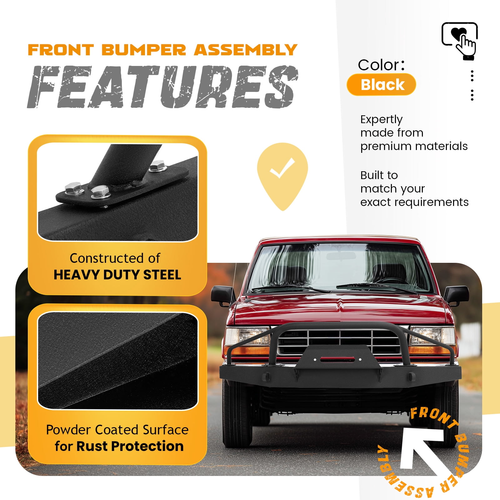 KOJEM Front Bumper Compatible with 1983-1992 Ford Ranger & 1984-1990 Ford Bronco II w/Winch Plate Bull Bar Powder Coated Black Steel