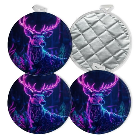 

4 PCS Pot Holders for Kitchen Potholders Sets with Hook for Oven Cooking Baking Neon - Lit Stag In An Enchanted Forest