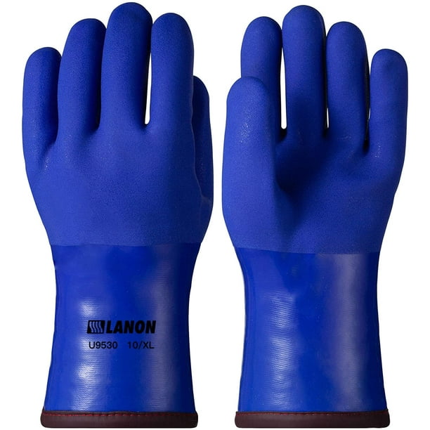 Gants résistants à l'épreuve du froid enduits de PVC LANON, gants de  travail chauds imperméables pour le travail au congélateur, résistants à  l'huile, antidérapants, X Large-- 